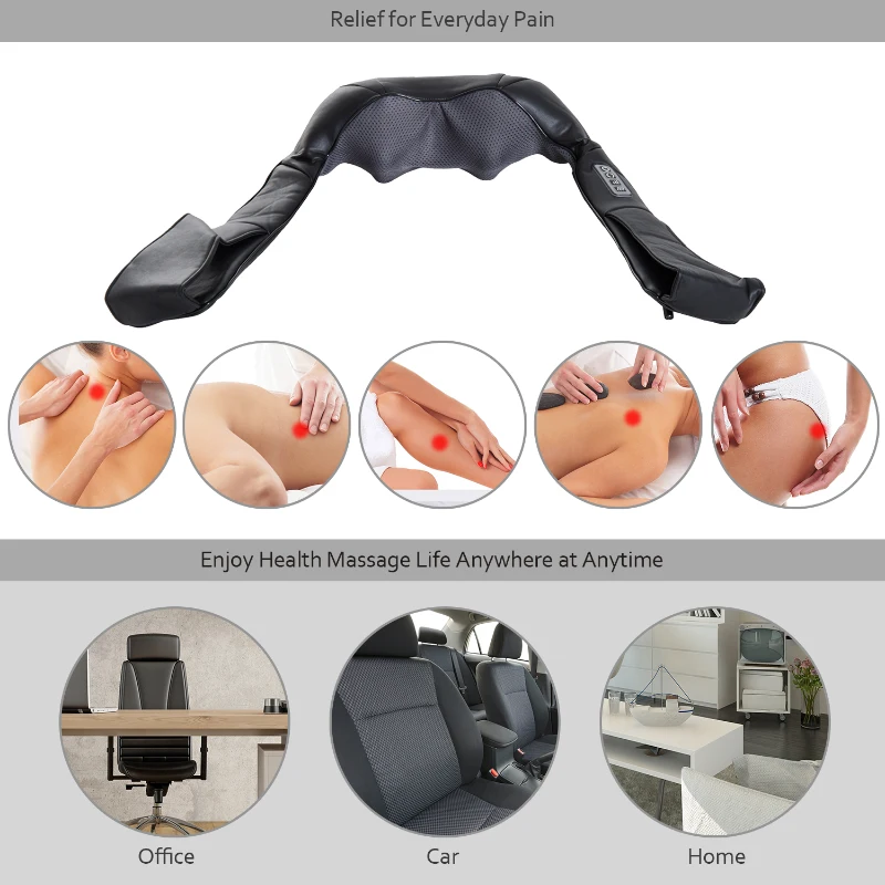 HOMCOM Neck and Shoulder Massager 8 Deep Kneading Shiatsu Massager Adjustable Intensity with Heat Black