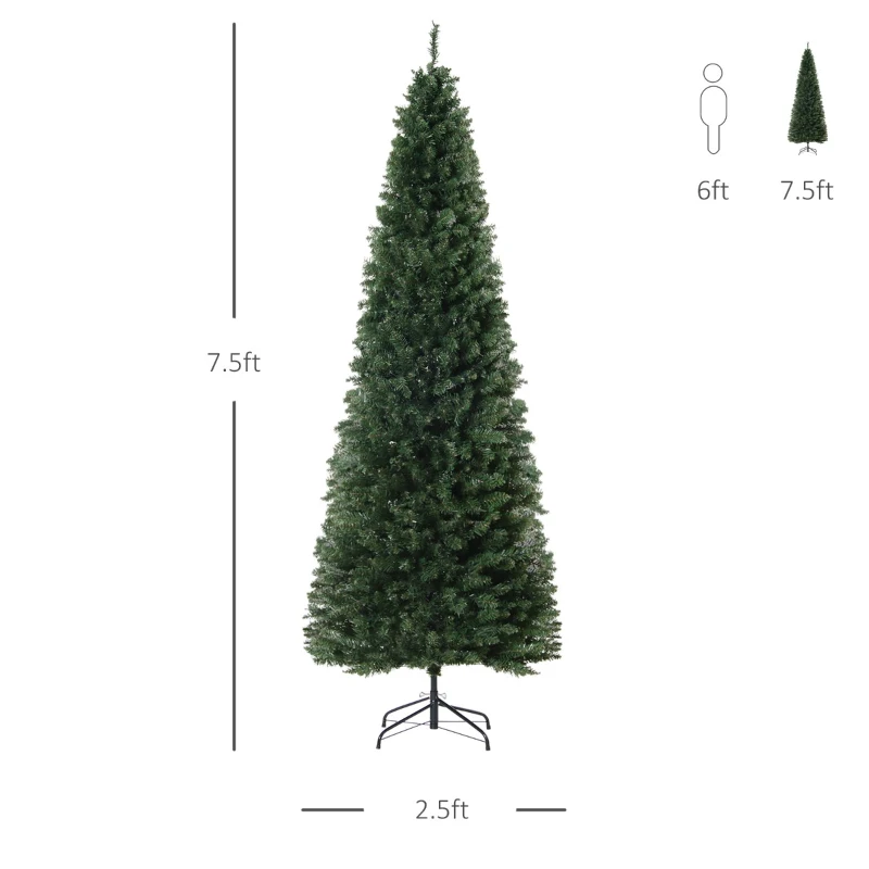 HOMCOM 7.5ft Tall Pre-Lit Slim Douglas Fir Artificial Christmas Tree with Realistic Branches, 350 Warm White LED Lights and 1075 Tips