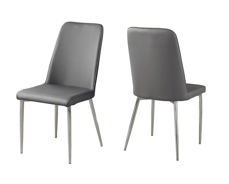 Monarch 2 Piece PU Leather Chrome Legged Modern Dining Chair Set - Grey