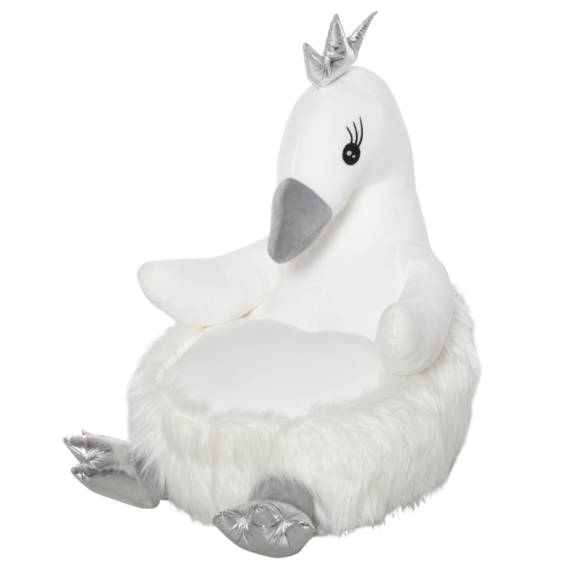 Qaba Animal Kids Sofa Chair Cartoon Cute Swan Stuffed with Armrest Flannel PP Cotton 22" x 16.5" x 22" White