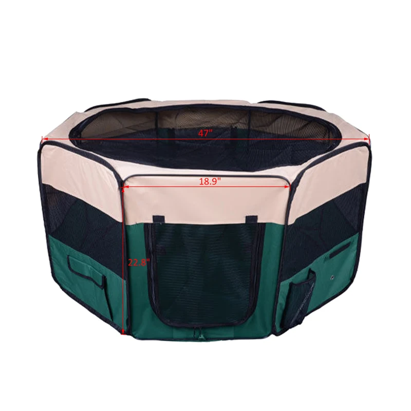PawHut 47-inch Large Exercise Puppy Pet Playpen Portable Dog Cat Pet Play Pen Pet Cage Tent Kennel Crate Green Carry Bag Included