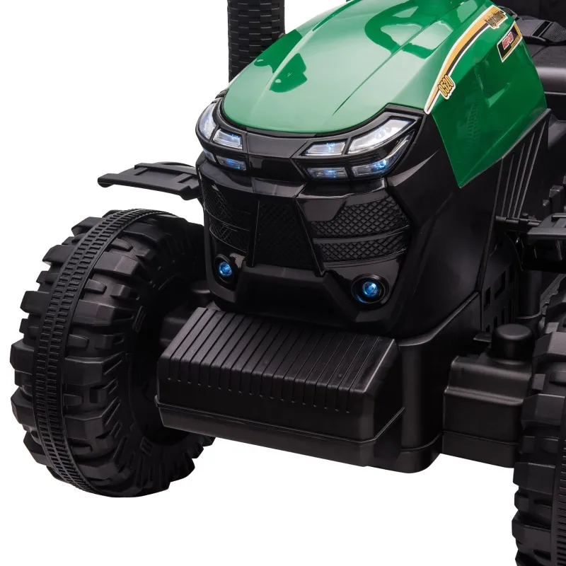 Aosom 12V 7AH Kids Ride On Tractor, Electric Battery Powered Agricultural Toy Car, w/ Back Trailer, Adjustable Speed, 10 LED Headlights, Green