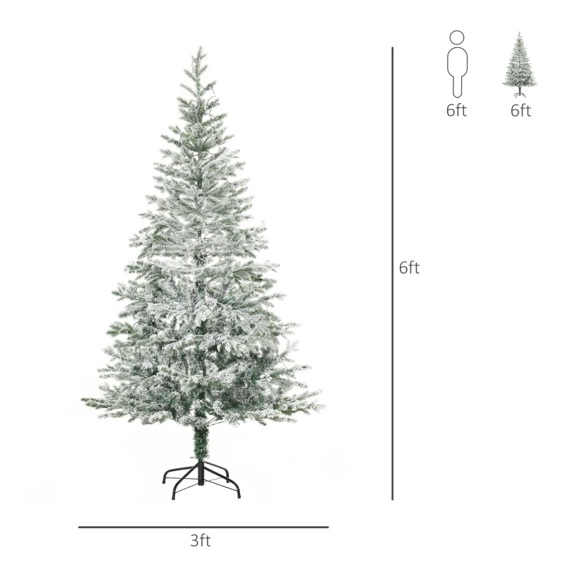 HOMCOM 6ft Pre-Lit Snow-Flocked Noble Fir Artificial Christmas Tree with Realistic Branches, 135 LED Lights and 239 Tips