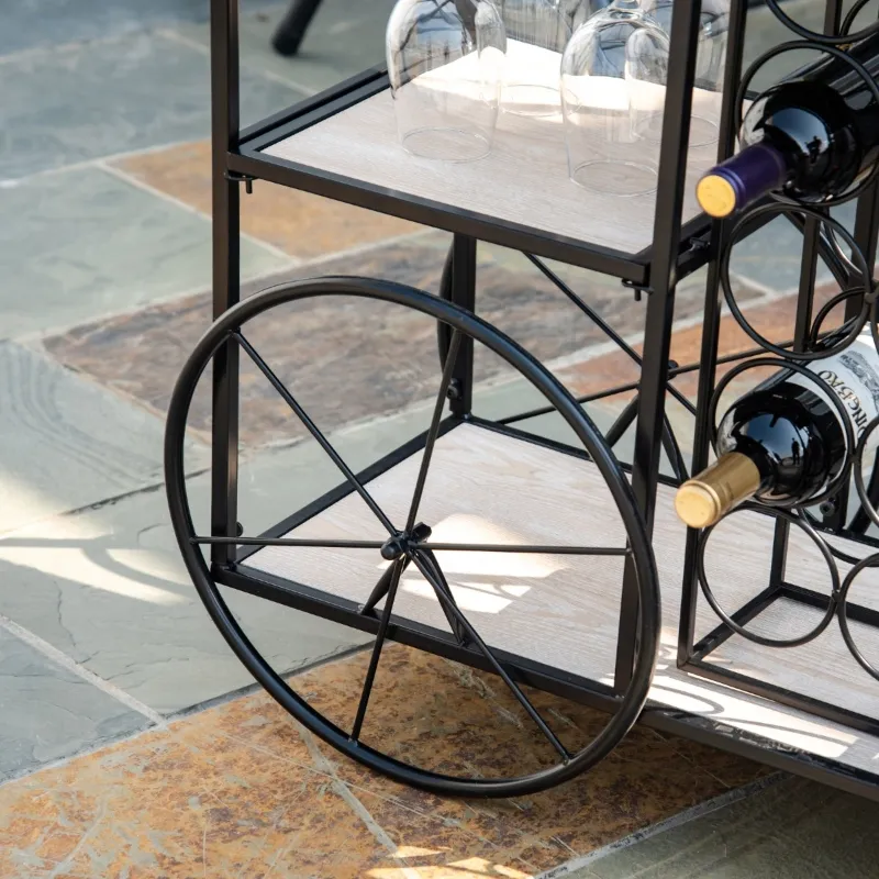 HomCom 16-Bottle Mobile Bar Cart with Wine Rack Storage, Featuring an Elegant Design & Three Shelves for Storage/Display