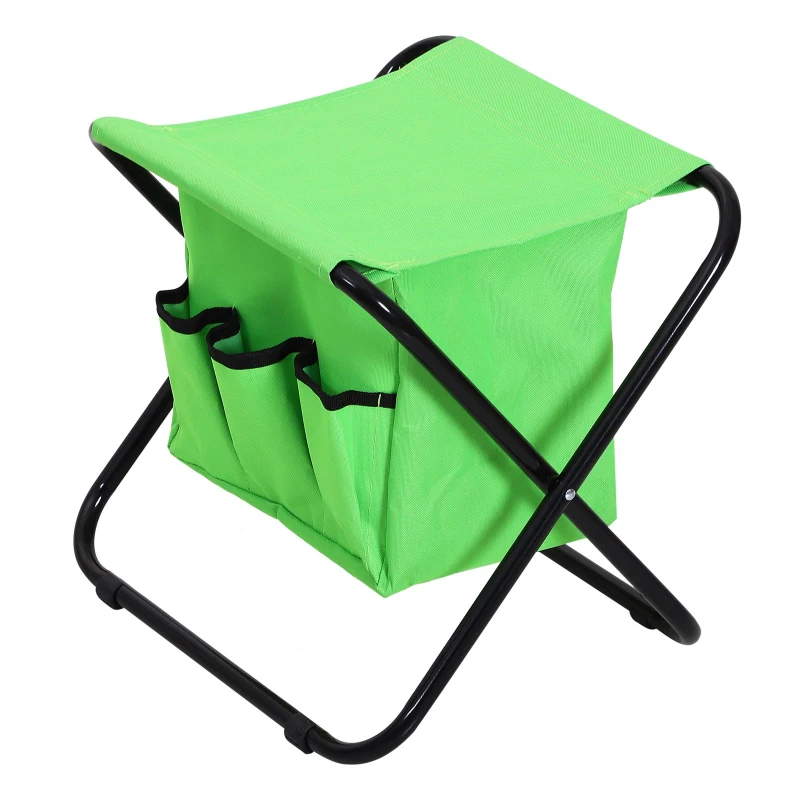 Outsunny Heavy Duty Folding Lightweight Stool Chair w/ Tool Bags and 3 Tools Garden Outdoor  Green