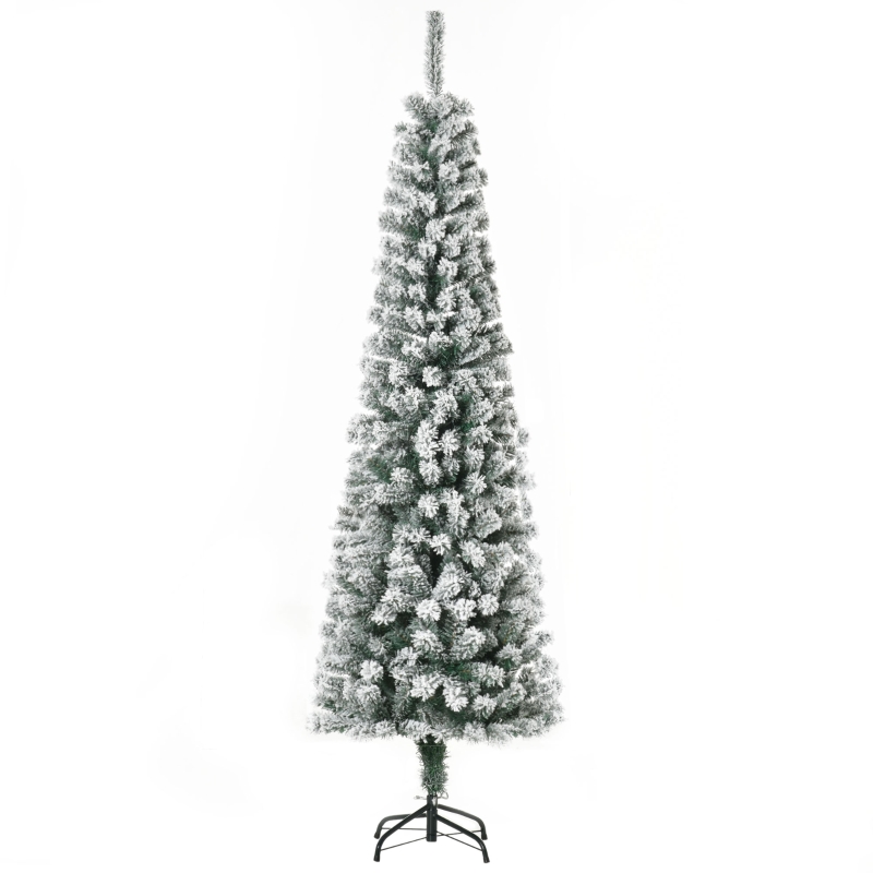 HOMCOM 6ft Artificial Snow Flocked Christmas Holiday Pencil Tree