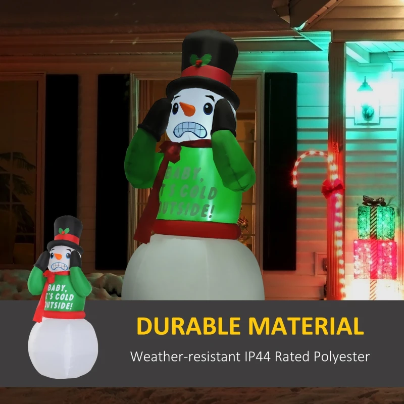 HOMCOM 7ft Christmas Inflatable Animated Shivering Snowman, Outdoor Blow-Up Yard Decoration with LED Lights Display