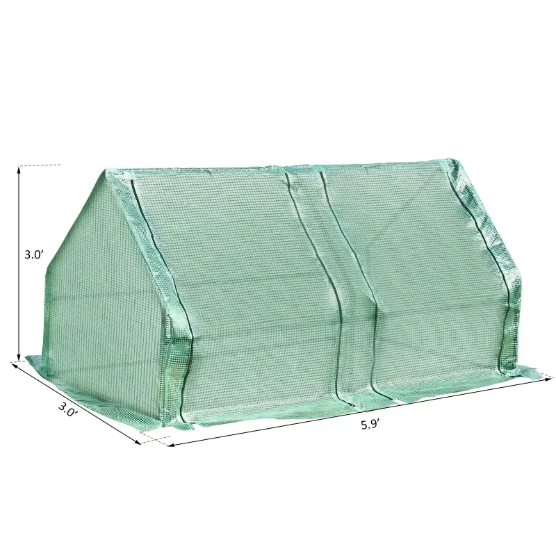 Outsunny 6' x 3' x 3' Mini Greenhouse with Zippered Doors & Roll-up Windows, Portable Plant Hot House with Durable PE Cover, Water Resistant, UV Protected for Outdoor Flowers, Vegetables, Green