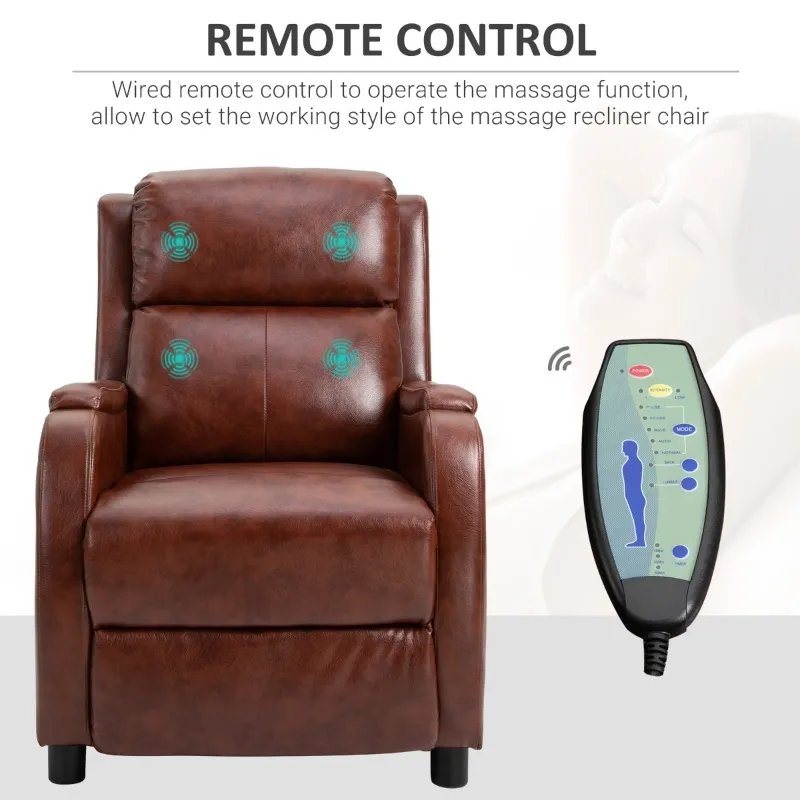 HOMCOM Massage Recliner Chair Padded Seat Cushion 165° Reclining Sofa with Side Pocket for Living Room, PU Leather, Remote Control, Light Brown