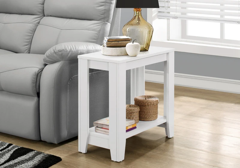 Monarch 22" Transitional Style Rectangular 2-Tier Side Accent End Table - White Finish