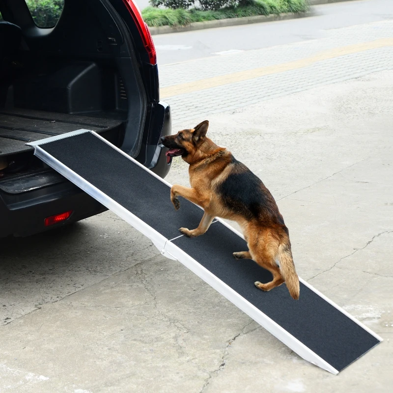PawHut 72" Portable Bi-Fold Folding Vehicle Pet Ramp for Large Dog or Animals with Safety Lock & Convenient Carry Handle