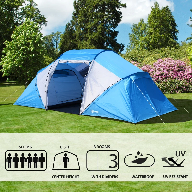 Outsunny Sport Camping Tent 2000mm Waterproof Instant Dome Tent Blue & White