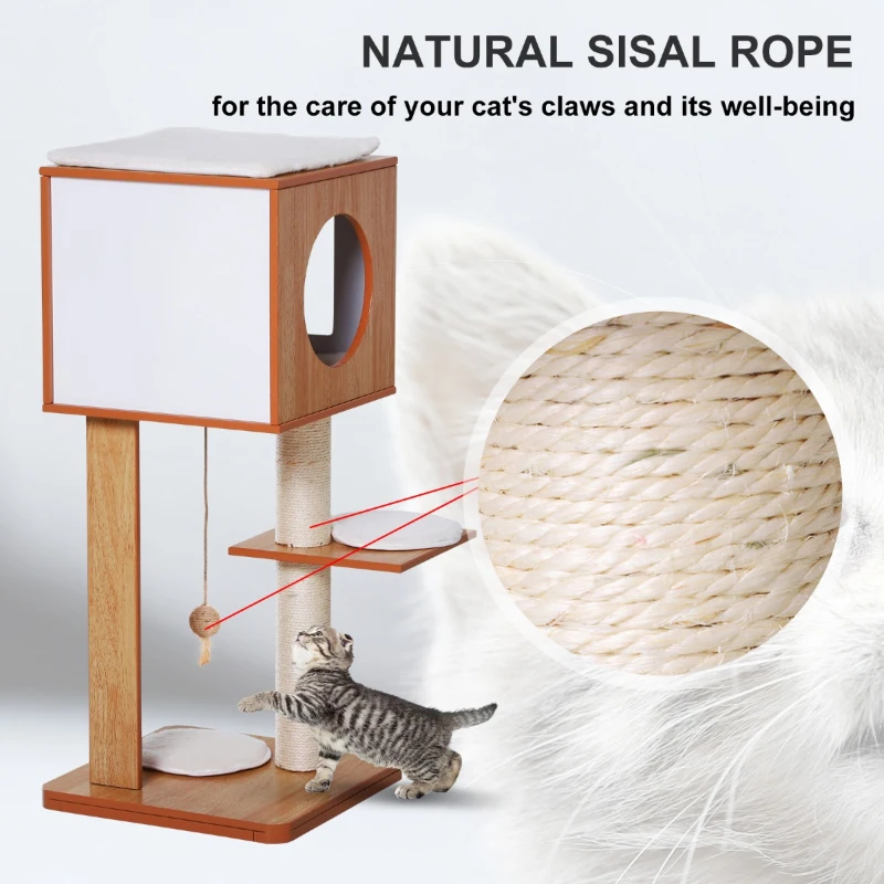 PawHut Cat Furniture Kitten House with Scratching Post Condo Activity Center and Cushion