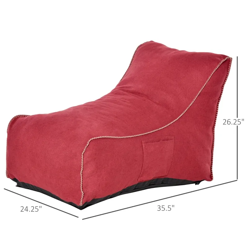 HOMCOM Bean Bag Chair, Stuffed Large Lounger for Indoors, Includes Washable Cover, Side Pockets and Backrest, for Kids and Adults, Wine Red