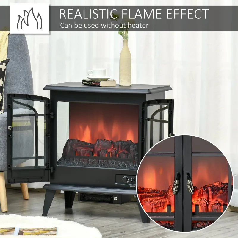 HOMCOM Electric Fireplace Heater, Freestanding Fireplace Stove with Realistic LED Log Flames and Overheating Safety Protection, 1400W, Black