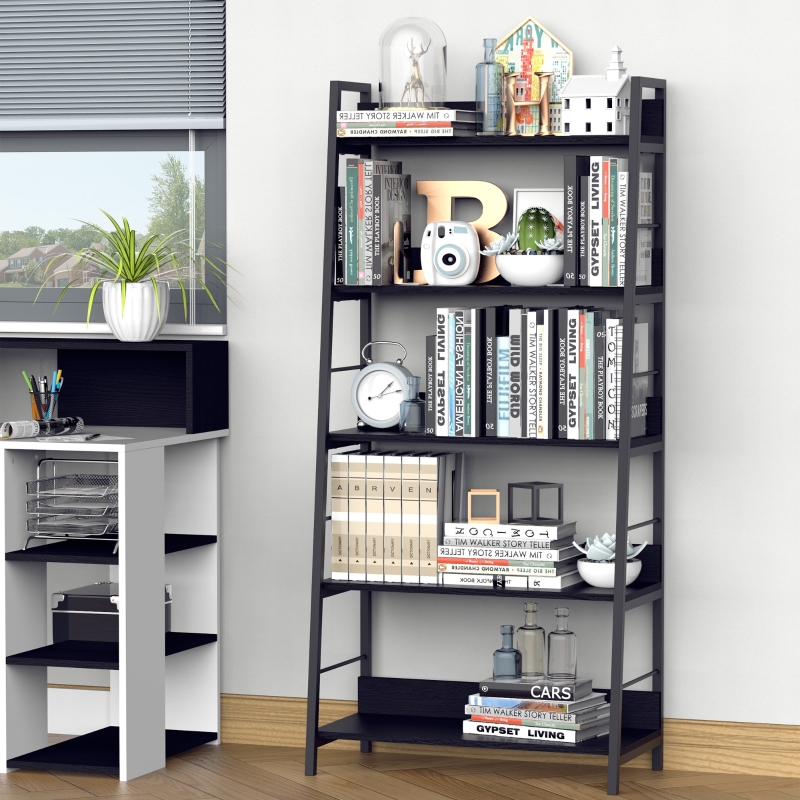 HOMCOM Wood Bookcase 5-Tier Wide Bookshelf Shelving Storage Furniture Home (Black)
