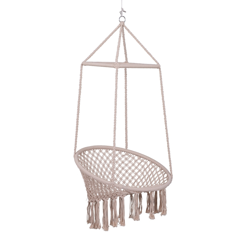 Outsunny Solid Swing Chair Hanging Hammock Indoor Outdoor Garden Braided Twisted Rope Beige