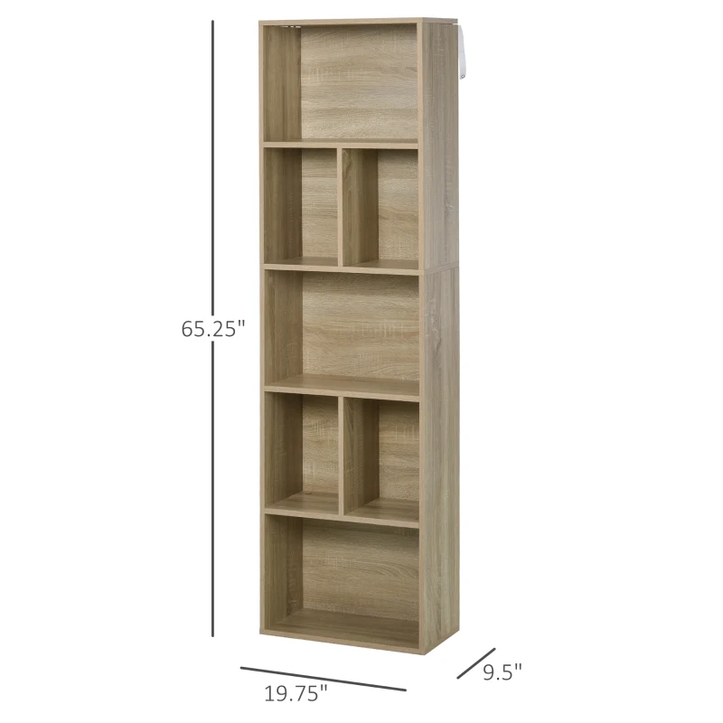 HOMCOM 5-Tier Contemporary Wood Bookcase with Open Storage Display Rack for Home, Office, and Study - Oak