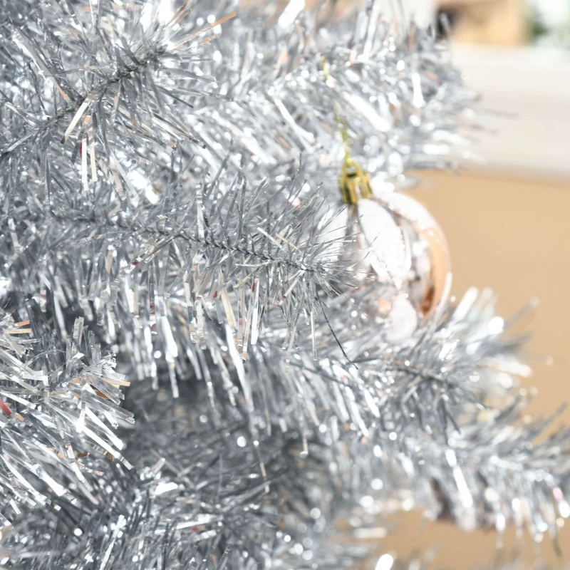 HOMCOM 7.5ft Unlit Full Pine Artificial Christmas Tree with Realistic Branches, Fake Holiday Tree with 1477 Tips, Silver