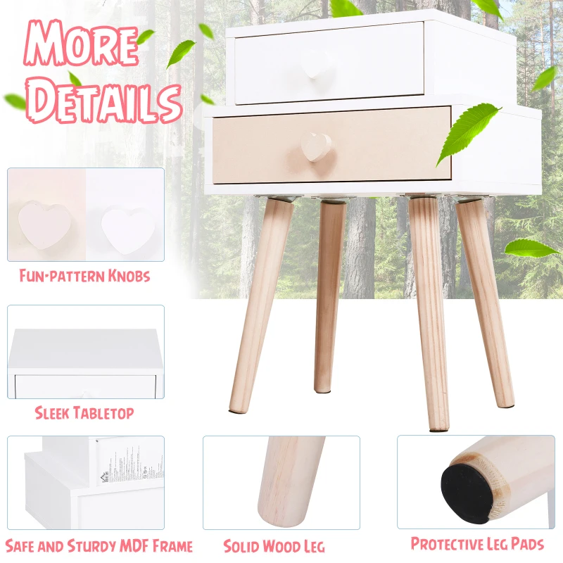 HOMCOM 2 PCS Kids Bedstand Bedroom Side Desk Pink