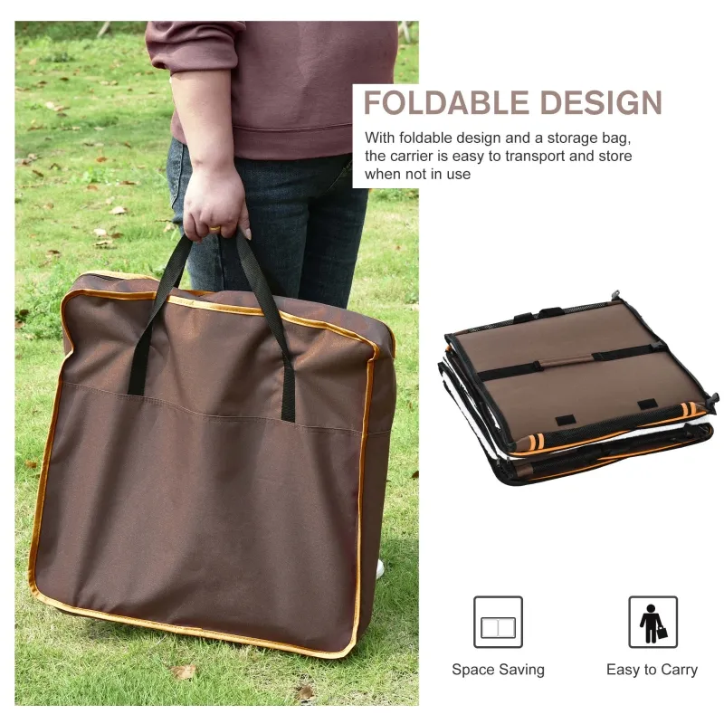 PawHut 39" Portable Soft-Sided Pet Cat Carrier With Divider, Dual Compartment, Soft Cushions, & Storage Bag - Brown