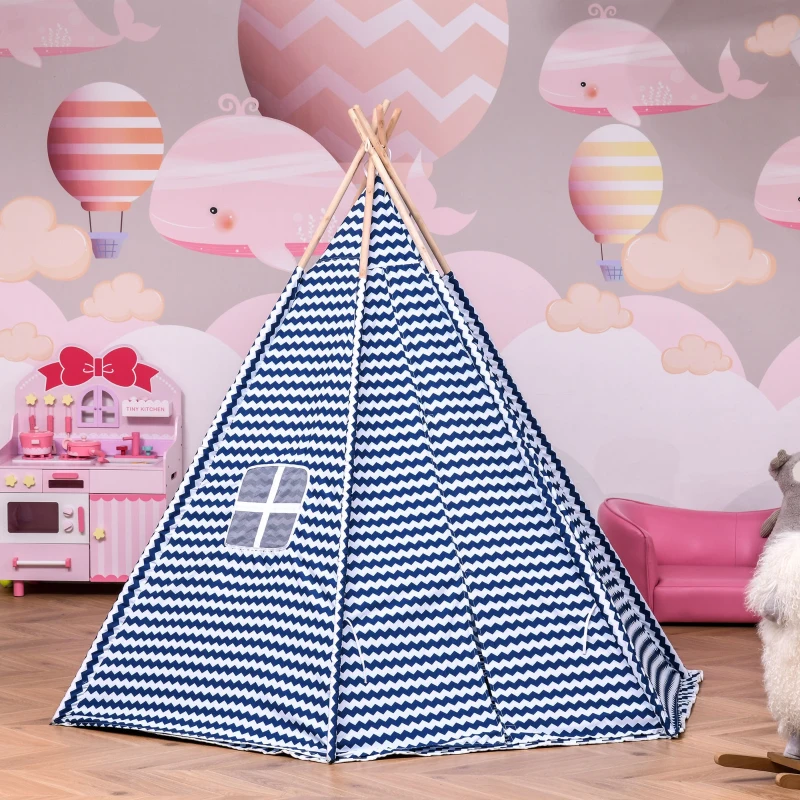 Qaba Kids Teepee Play Tent Portable Children Playhouse Toy for Boys and Girls with Mat Pillow Carry Case Indoor Outdoor Games Blue