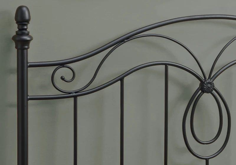 Monarch 60" Arched Scroll Vertical Slat Black Finish Metal Motif Headboard - Fits Full or Queen Size Bed Frame