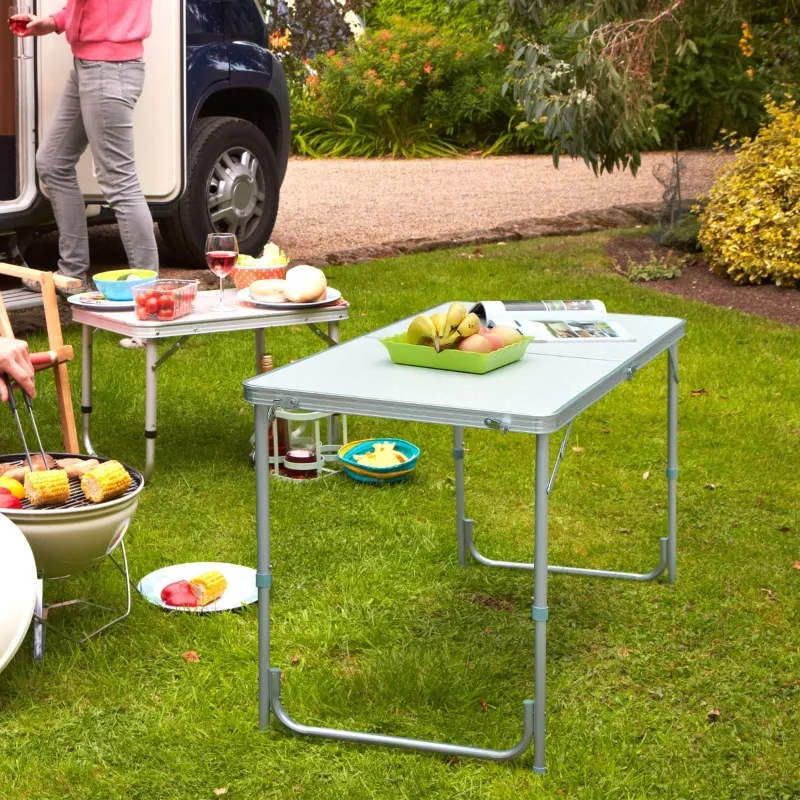 Outsunny 47" Aluminum Lightweight Portable Folding Easy Clean Camping Table with Carrying Handle