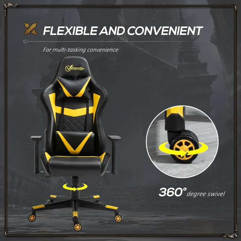 Vinsetto Racing Gaming Chair with RGB LED Lights, Adjustable Height, Gamer Office Chair, Computer Desk Chair, Black/Yellow