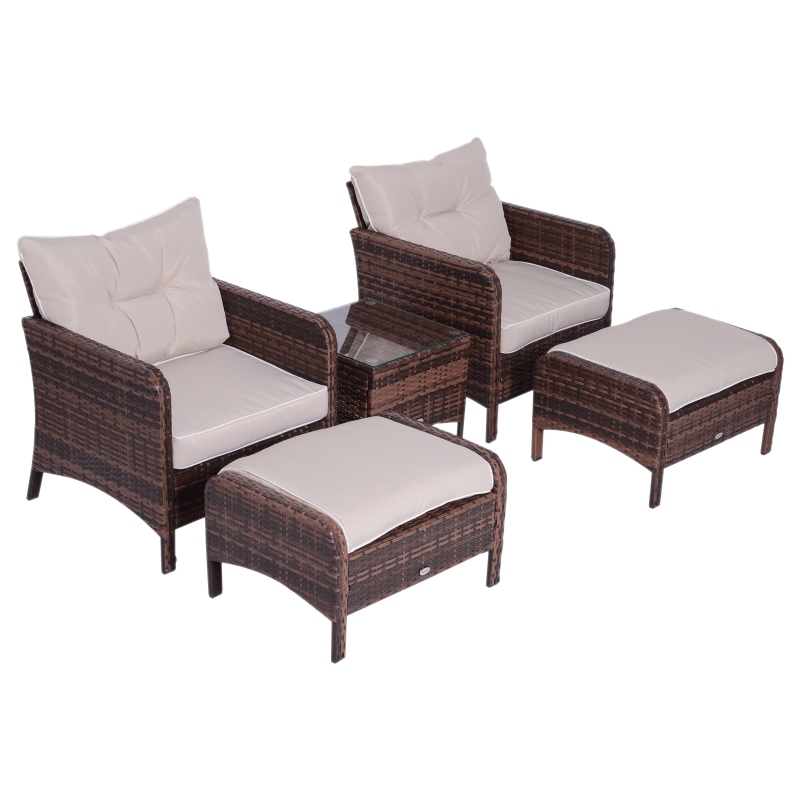 Outsunny 5pcs Outdoor Patio Furniture Set Wicker Conversation Set Footrest Coffee Table