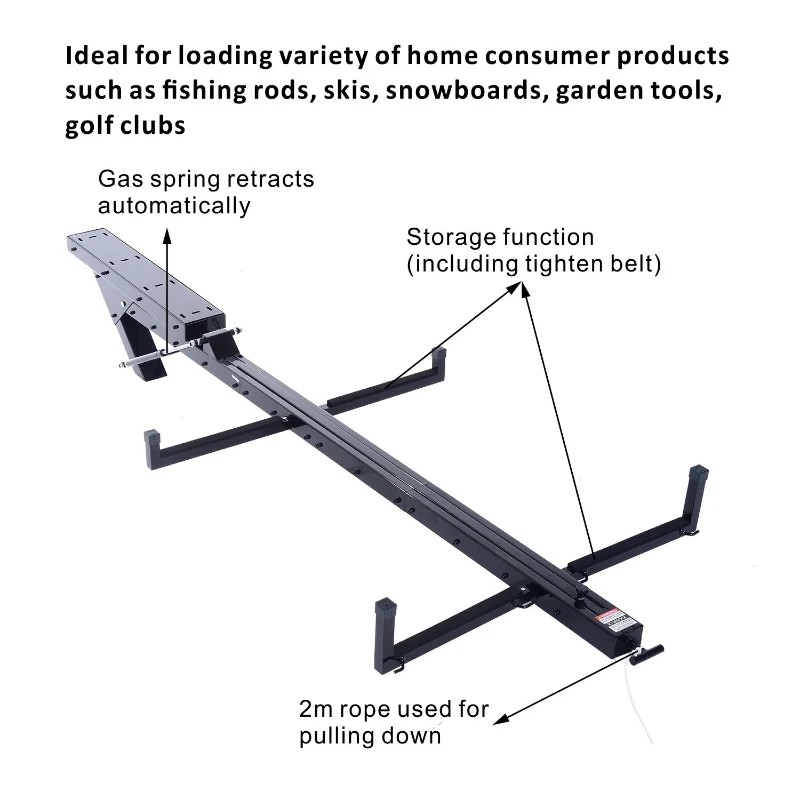 HOMCOM Roof Mounted Skateboard Ceiling Lift Rack Hoist Pulley Rope Bike Storage Systems Black