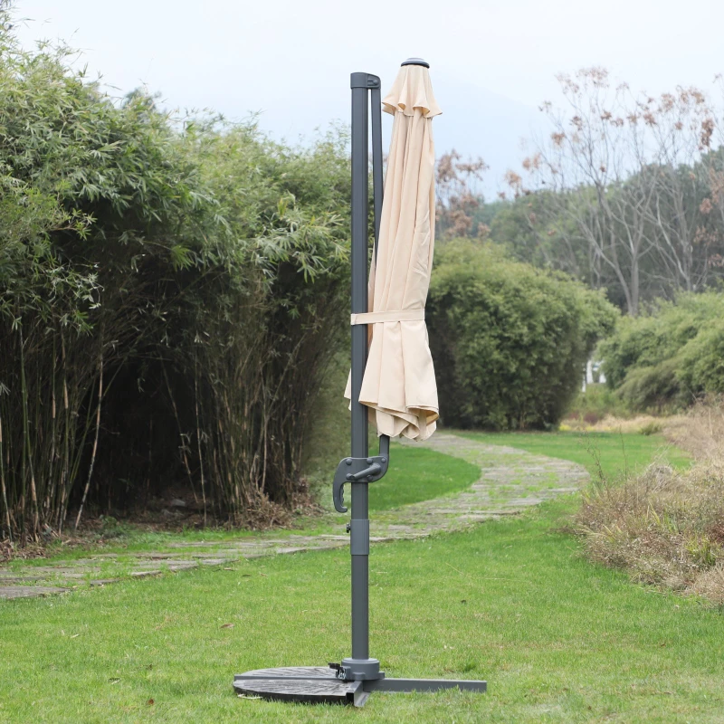 Outsunny 9.7ft Round Cantilever Hanging Umbrella Outdoor Offset Market Umbrella 360° Rotation w/ Cross Base Garden Sun Shade Beige