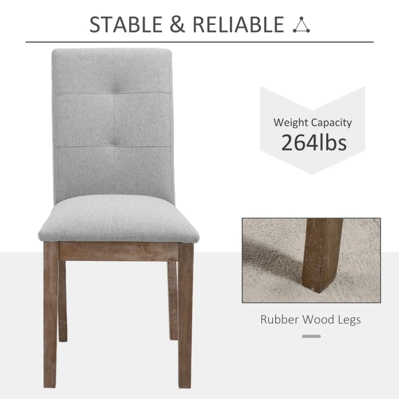 HOMCOM Linen High Back Dining Chairs Set of 2, with Armless Design and Tufted Fabric Cushion, Grey