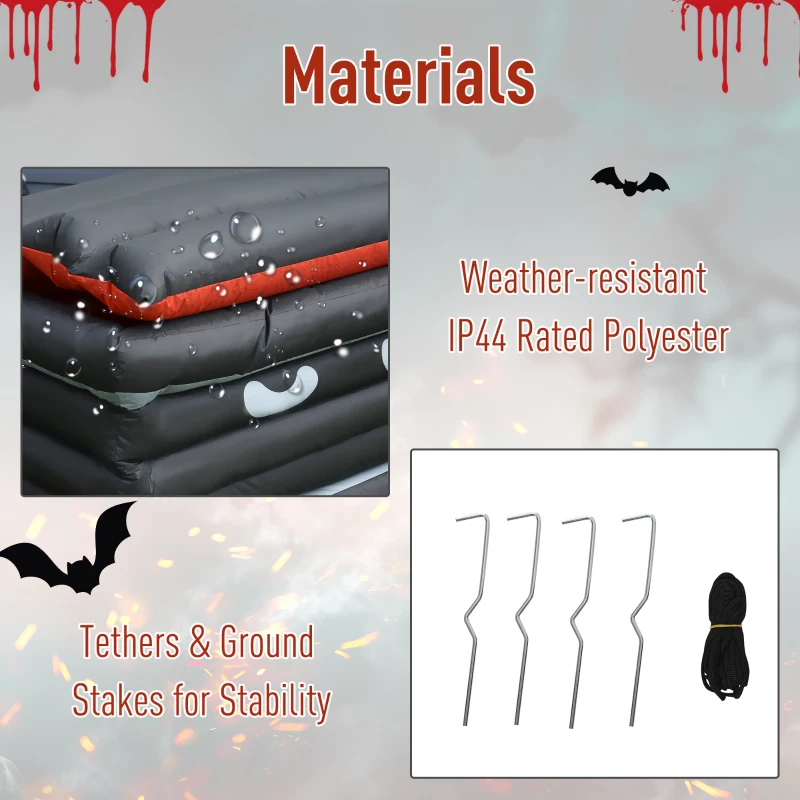 HOMCOM 6'  Halloween Inflatable Vampire Emerging Coffin LED Lights Indoor Outdoor Decoration