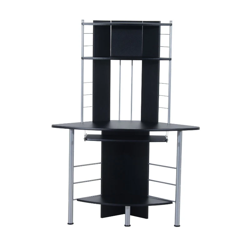 HOMCOM Corner Computer Desk Table with Keyboard Tray CPU Stand Printer Platform Black