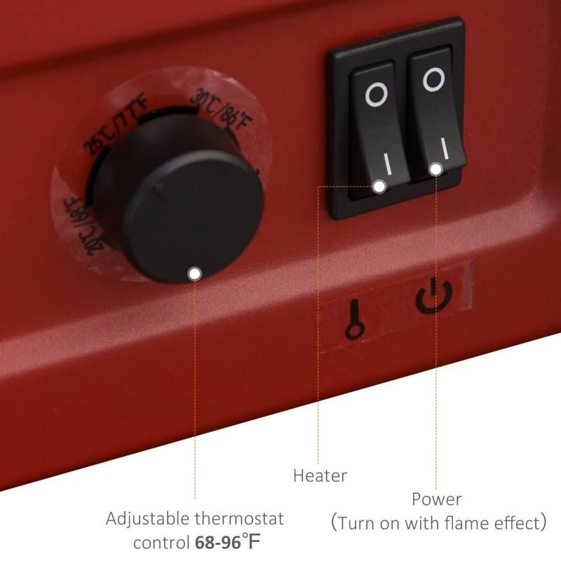 HOMCOM Electric Fireplace Heater, Fireplace Stove with Realistic LED Flames and Logs, Remote Control and Overheating Protection, 1400W, Red