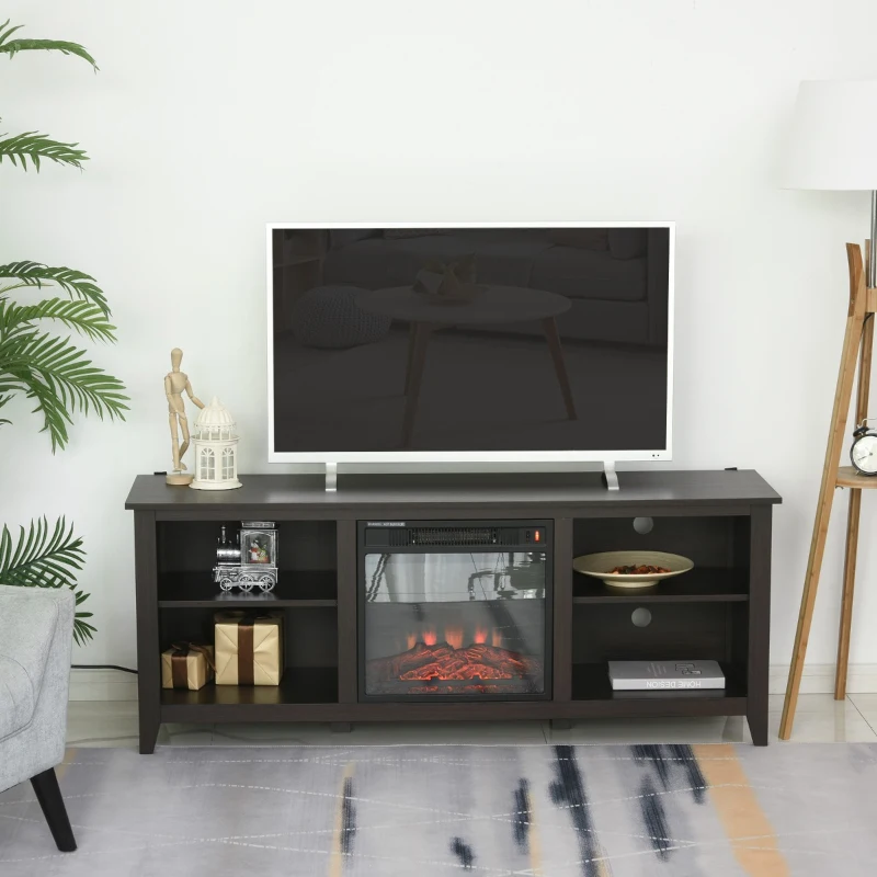 HOMCOM 60" W x 23.5" H Electric Fireplace Mantel TV Stand, Media Console Center Cabinet with 2 Adjustable Shelves, 4 Cable Management Holes and Fits up to 65" TV, Dark Brown