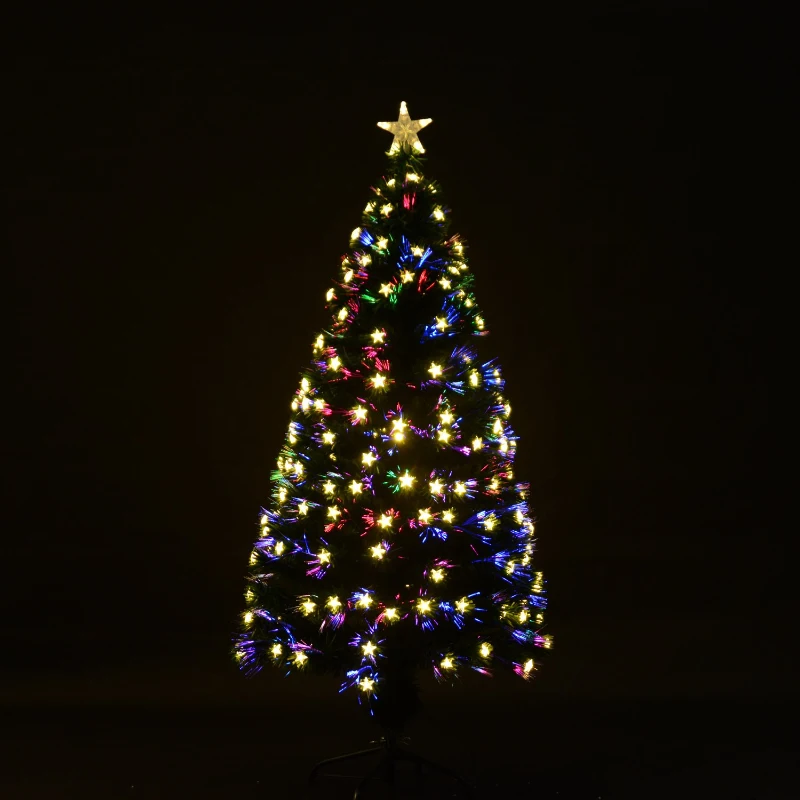 Open Box HOMCOM 6ft Tall Pre-Lit Artificial Fiber Optic LED Lighted Christmas Tree