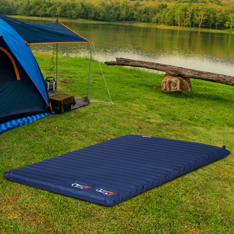 Outsunny Self-Rising Folding Twin Camping/Road Trip Sleeping Pad w/ Durable Design - Blue