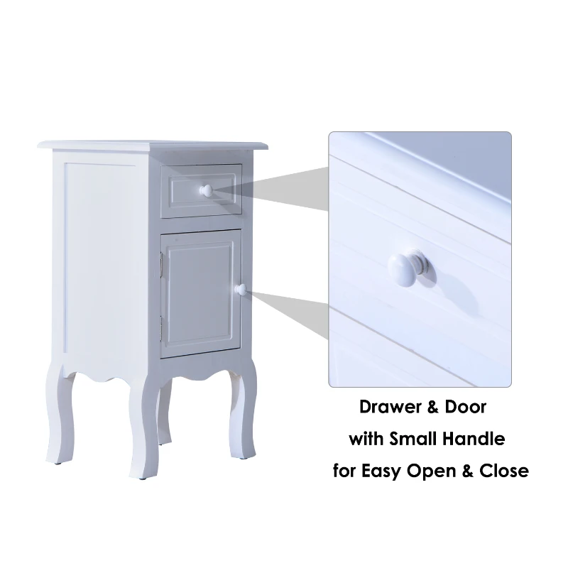 HOMCOM Wood Night Stand Bedroom Bedside End Table with Storage Drawer and Cabinet White