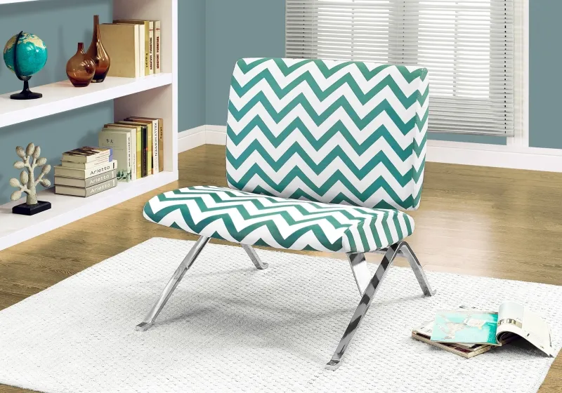 Monarch Modern Padded Upholstered Fabric Armless Accent Chair - Teal Chevron