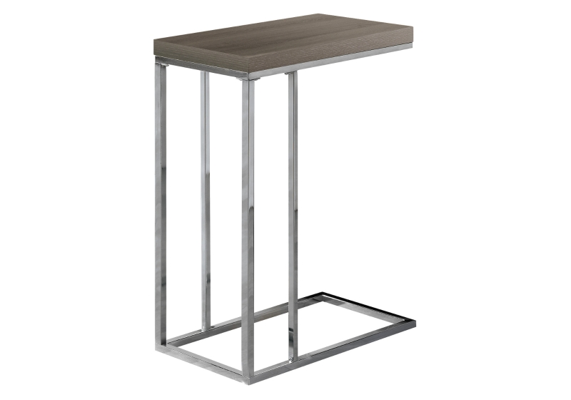Monarch 25" Contemporary Polished Chrome Metal Frame C-Shaped Side Accent Table - Dark Taupe Finish