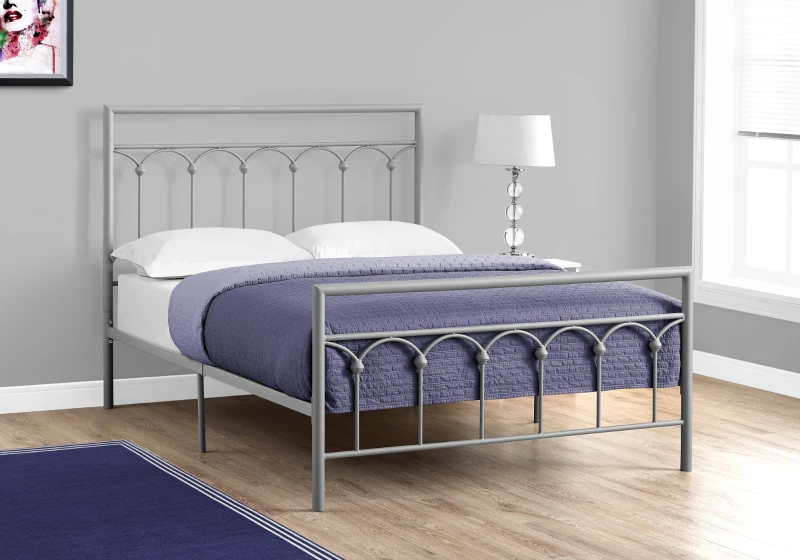 Monarch 56" Contemporary Veritcal Slat Arch Accent Metal Bed Frame - Full Size - Silver Finish