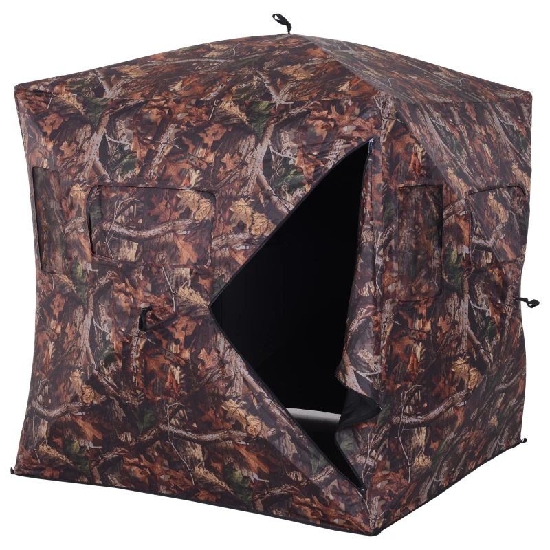 Outsunny Portable Ground Hunting Tent Shooting Birdwatching Blind Hide Tent w/ Carry Bag 2-3 Person Camouflage