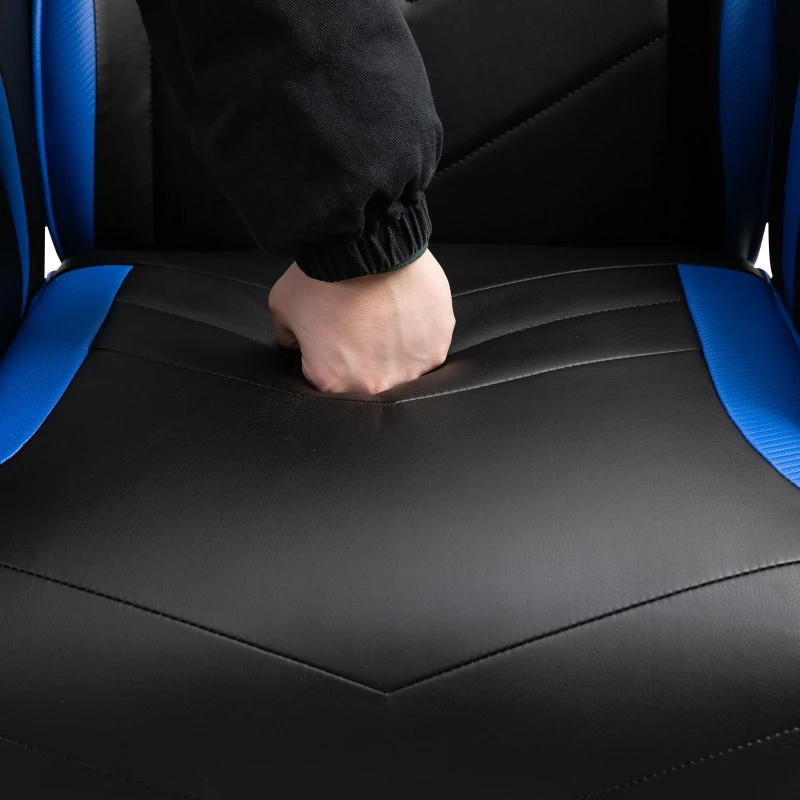 Vinsetto High Back Racing Style Gaming Chair, PU Leather Gamer Recliner Chair with Swivel Pedestal Base, Adjustable Footrest, and Head Pillow, Blue