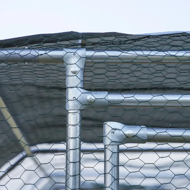 PawHut Large Chicken Coop Metal Chicken Run for Chickens with Waterproof and Anti-UV Cover, Flat Shaped Walk in Fence Cage Hen House for Outdoor and Yard Farm Use, 1.26" Dia, 9' x 24.9' x 6.5'