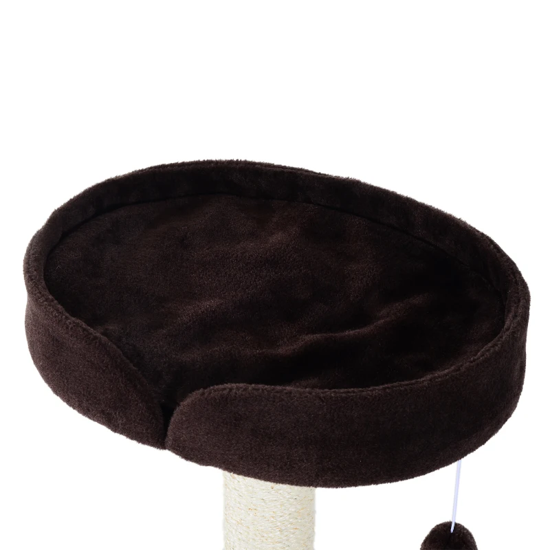PawHut 28” Cat Padded Bed Scratching Post Kitten Play Tower, Brown and white