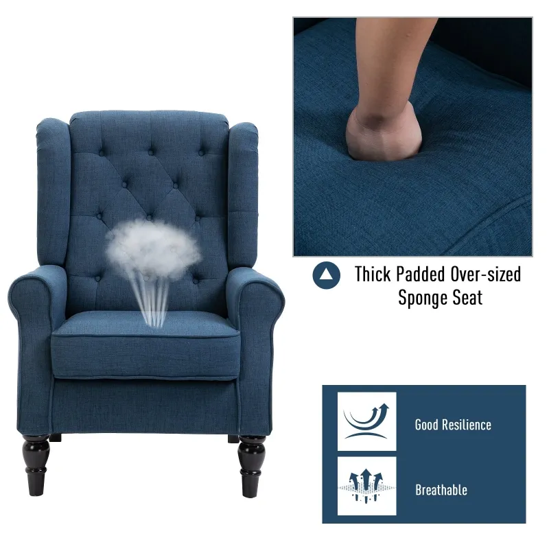 HOMCOM Fabric Tufted Club Accent Chair with Wooden Legs, Blue