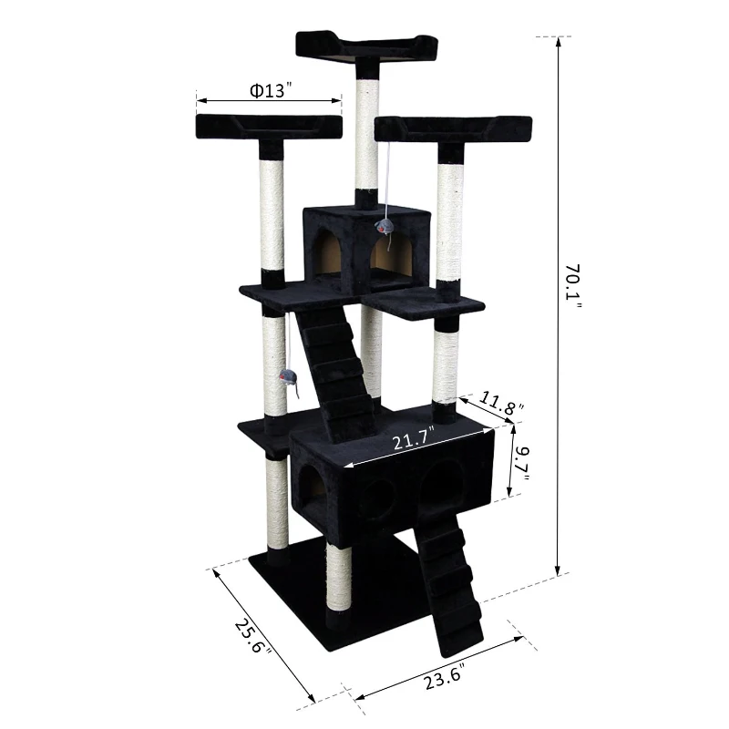 Pawhut Multi-level Cat Scratcher Tree Condo Furniture Play Tower Climber Black