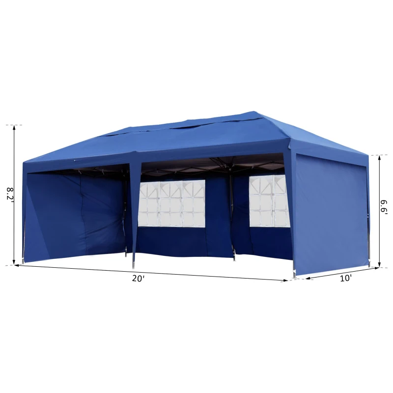 Outsunny 10' x 20' Outdoor Pop Up Canopy Tent Party Tent Instant Shelter W/ Carrying Bag, Blue